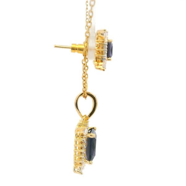 Gehna Jaipur C.Z & Amethyst Color Princess Cut Square Studded Pendant & Earring Set For Girls & Women FP-1243 - Image 3