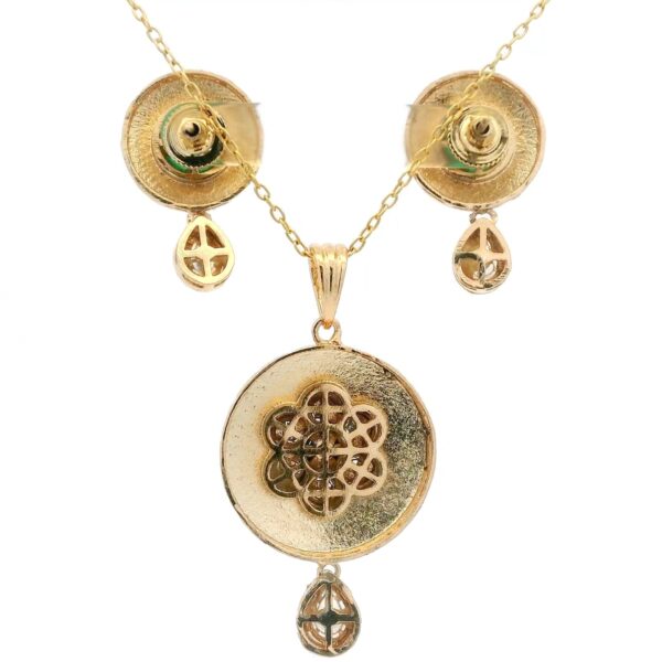 Gehna Jaipur Moissanite Polki & Round Emerald Studded Pendant & Earring Set For Girls & Women FP-1244 - Image 4
