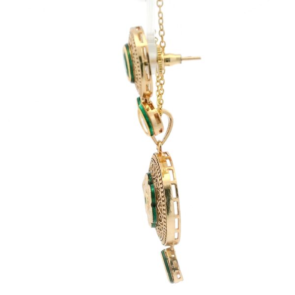 Gehna Jaipur Moissanite Polki & Round Emerald Studded Pendant & Earring Set For Girls & Women FP-1244 - Image 3