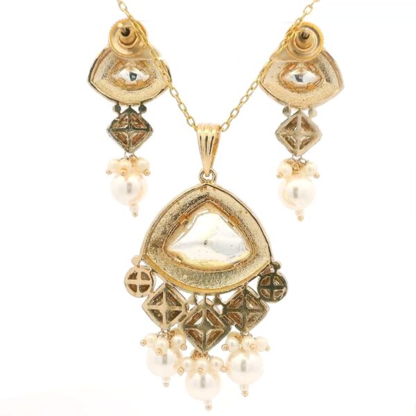 Gehna Jaipur Moissanite Polki & Pearl Studded Traditional Pendant & Earring Set For Girls & Women FP-1245 - Image 4
