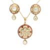 Gehna Jaipur Moissanite Polki Studded With Red Enamel Work Pendant & Earring Set For Girls & Women FP-1247