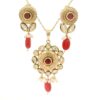 Gehna Jaipur Moissanite Polki & Tourmaline Studded Traditional Pendant & Earring Set For Girls & Women FP-1248