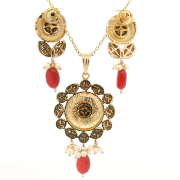 Gehna Jaipur Moissanite Polki & Tourmaline Studded Traditional Pendant & Earring Set For Girls & Women FP-1248 - Image 4