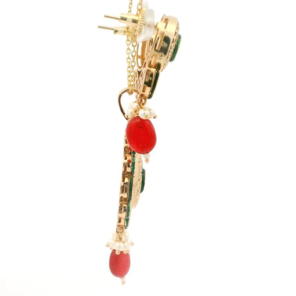 Gehna Jaipur Moissanite Polki & Tourmaline Studded Traditional Pendant & Earring Set For Girls & Women FP-1248 - Image 3