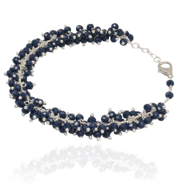 Gehna Jaipur Blue Sapphire Zircon Beads Bracelet Silver Plating Fish Lock  For Girls & Women CB-1001