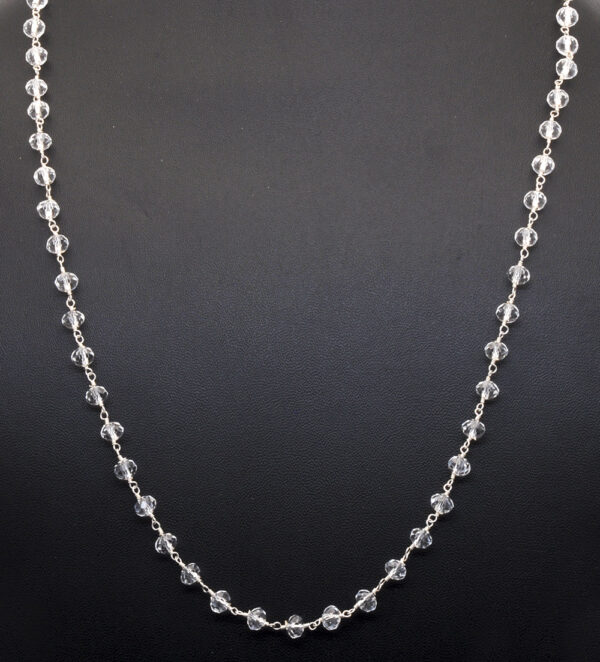 Gehna Jaipur White Color Zirconia Faceted Beads Silver Rhodium Plating Rosary Chain For Girls & Women CC-1001