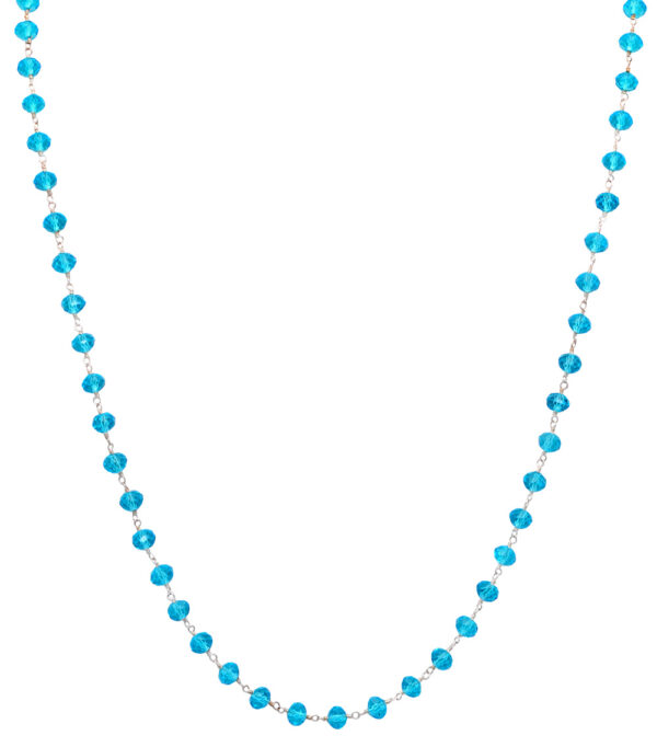 Gehna Jaipur Blue Topaz Color Zirconia Beads Silver Rhodium Plated Rosary Chain For Girls & Women CC-1002