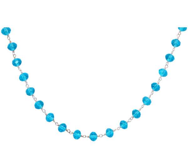 Gehna Jaipur Blue Topaz Color Zirconia Beads Silver Rhodium Plated Rosary Chain For Girls & Women CC-1002
