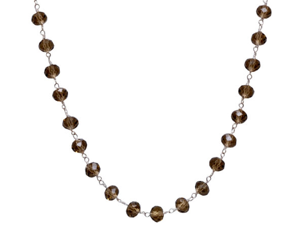 Gehna Jaipur 18″ Inches Smokey Color Zirconia Faceted Beads Silver Rhodium Plating For Girls & Women CC-1003