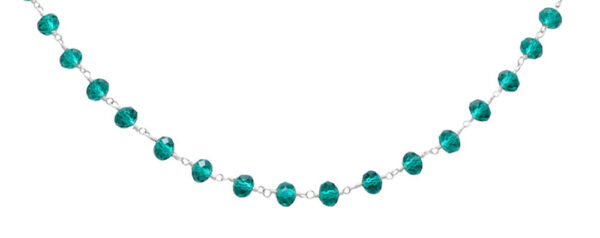 Gehna Jaipur Tea Green Color Zirconia Faceted Beads Silver Rhodium Plated Rosary Chain For Girls & Women CC-1004