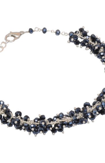 Gehna Jaipur Black Pyrite Zircon Beads Bracelet In Silver With Clasp  For Girls & Women CB-1005