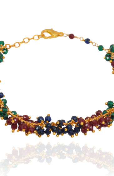 Gehna Jaipur Emerald Ruby Sapphire Zircon Beads Bracelet In Silver With Fish Clasp For Girls & Women CB-1006