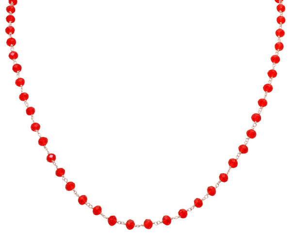 Gehna Jaipur Red Garnet Color Zirconia  Beads Silver Rhodium Plated Rosary Chain For Girls & Women CC-1006