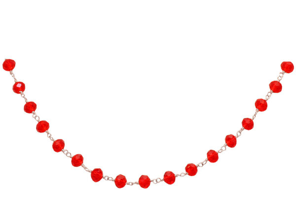 Gehna Jaipur Red Garnet Color Zirconia  Beads Silver Rhodium Plated Rosary Chain For Girls & Women CC-1006