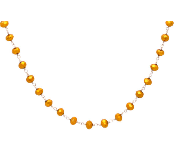 Gehna Jaipur 26″ Inches Golden Pyrite Color Zirconia Faceted Beads Rosary Chain For Girls & Women CC-1007