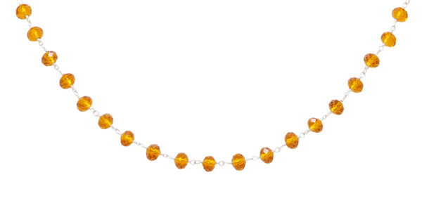 Gehna Jaipur Citrine Color Zirconia Beads Silver Rhodium Plated Rosary Chain For Girls & Women CC-1008