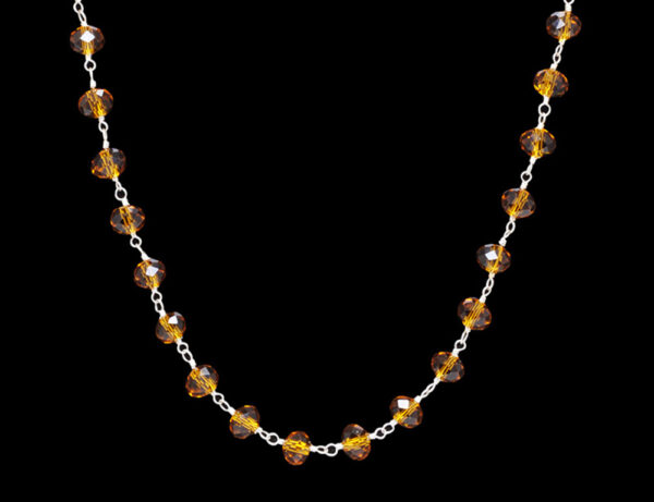 Gehna Jaipur Citrine Color Zirconia Beads Silver Rhodium Plated Rosary Chain For Girls & Women CC-1008