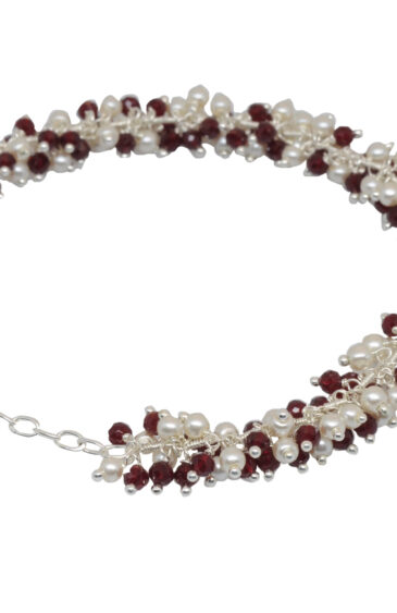 Gehna Jaipur Pearl & Ruby Zircon Beads Bracelet In Silver With Fish Clasp  For Girls & Women CB-1008