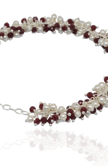 Gehna Jaipur Pearl & Ruby Zircon Beads Bracelet In Silver With Fish Clasp  For Girls & Women CB-1008