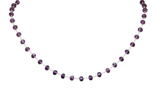 Gehna Jaipur Amethyst Color Zirconia Beads Silver Rhodium Plated Rosary Chain For Girls & Women CC-1010