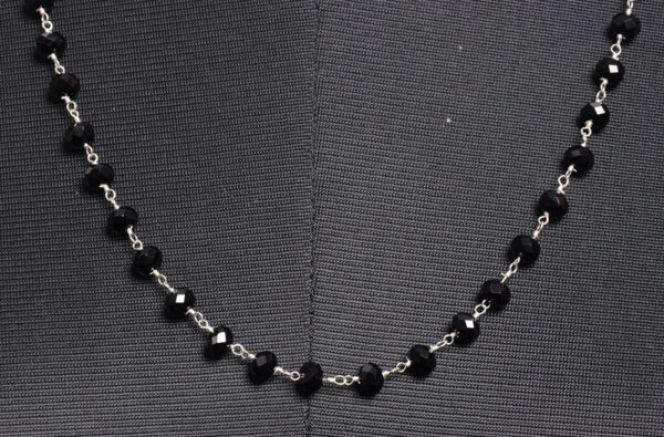 Gehna Jaipur Black Onyx Color Zirconia Beads Silver Rhodium Plated Rosary Chain For Girls & Women CC-1011