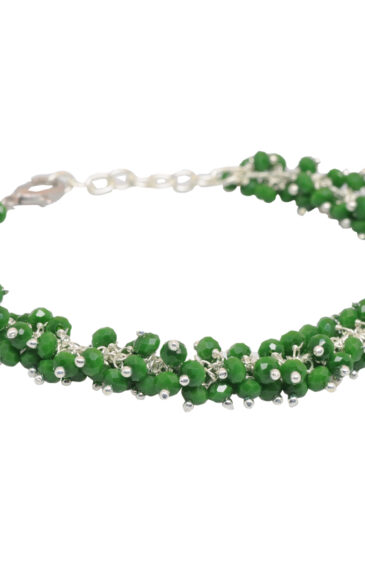 Gehna Jaipur Emerald Zircon Beads Bracelet In Silver With Fish Clasp  For Girls & Women CB-1012