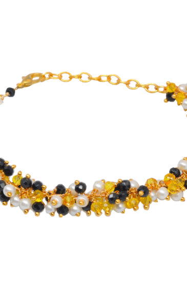 Gehna Jaipur Pearl & Multicolor Zircon Bracelet In Silver With Fish Clasp  For Girls & Women CB-1013