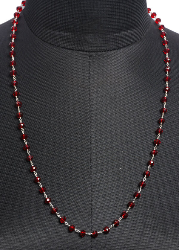 Gehna Jaipur Red Garnet Color Zirconia Beads Silver Rhodium Plated Rosary Chain For Girls & Women CC-1013