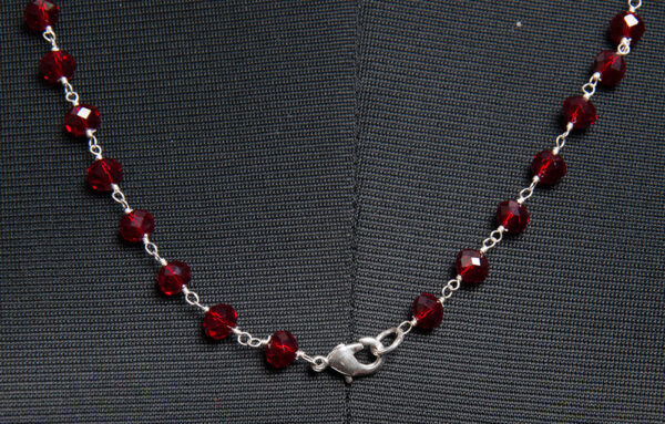 Gehna Jaipur Red Garnet Color Zirconia Beads Silver Rhodium Plated Rosary Chain For Girls & Women CC-1013