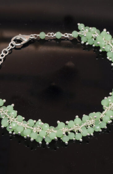 Gehna Jaipur Green Chalcedony Zircon Beads Bracelet In Silver Fish Clasp  For Girls & Women CB-1014