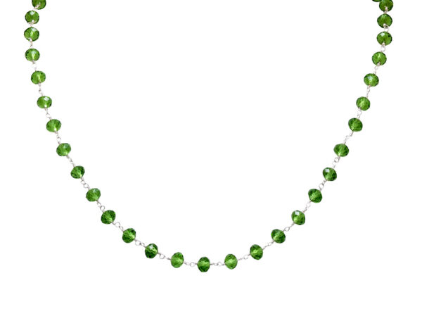 Gehna Jaipur Peridot Color Zirconia Beads Silver Rhodium Plated Rosary Chain For Girls & Women CC-1016