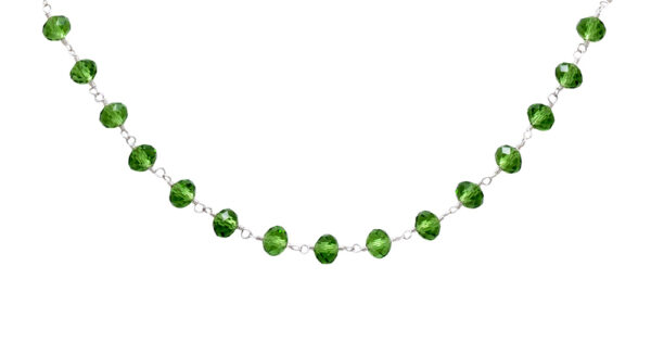 Gehna Jaipur Peridot Color Zirconia Beads Silver Rhodium Plated Rosary Chain For Girls & Women CC-1016