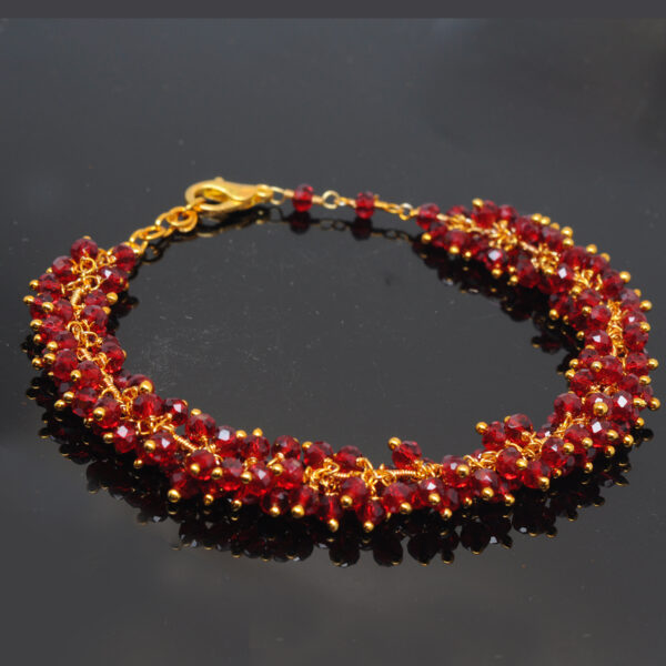 Gehna Jaipur Ruby Zircon Beads Bracelet In Silver With Fish Clasp  For Girls & Women CB-1017