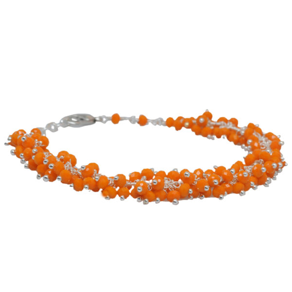 Gehna Jaipur Orange Jasper Zircon Beads Bracelet In Silver With Fish Clasp  For Girls & Women CB-1024