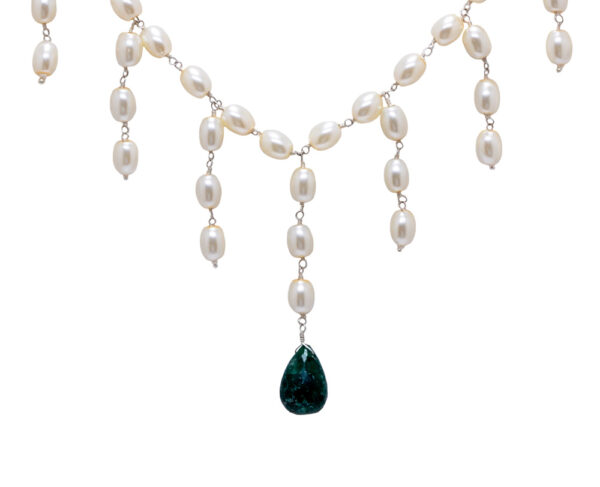 Gehna Jaipur Pearl & Emerald Stone Color Zirconia Beads Earring & Necklace For Girls & Women CC-1024