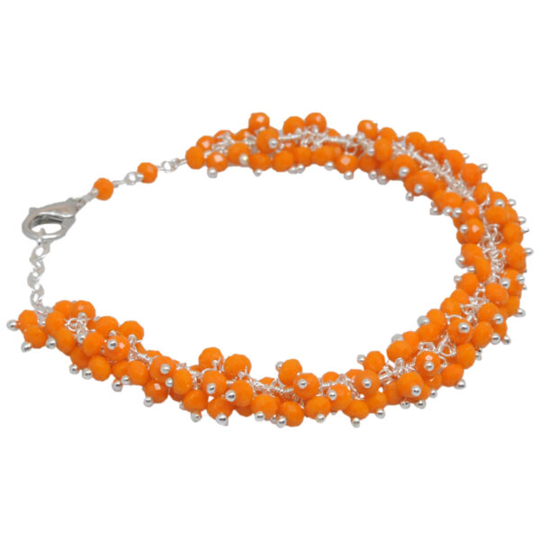 Gehna Jaipur Orange Jasper Zircon Beads Bracelet In Silver With Fish Clasp  For Girls & Women CB-1024