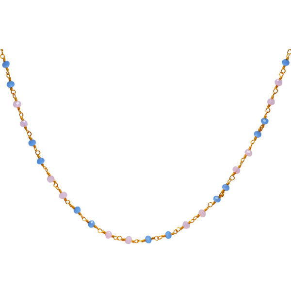 Gehna Jaipur Pink & Blue Chalcedony Stone Color Zirconia Faceted Beads Rosary Chain For Girls & Women CC-1026