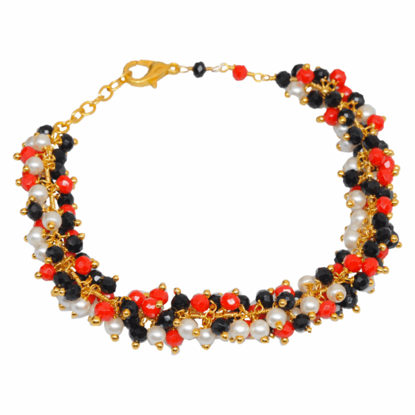 Gehna Jaipur Pearl & Multicolor Zircon Beads Bracelet In Silver With Fish Clasp  For Girls & Women CB-1027