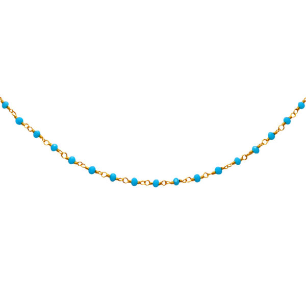 Gehna Jaipur Blue Chalcedony Stone Color Zirconia Faceted Beads Gold Rosary Chain For Girls & Women CC-1027