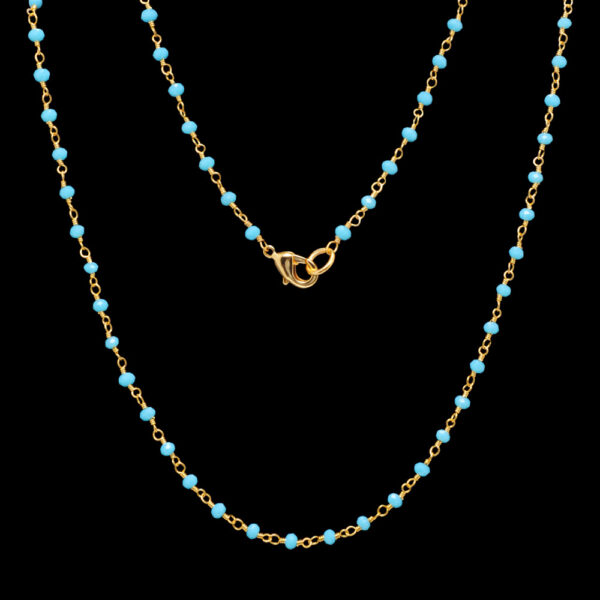 Gehna Jaipur Blue Chalcedony Stone Color Zirconia Faceted Beads Gold Rosary Chain For Girls & Women CC-1027