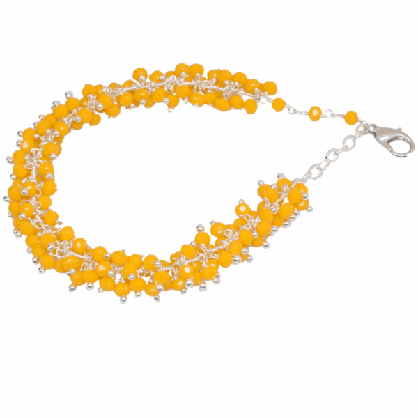 Gehna Jaipur Yellow Jasper Zircon Beads Bracelet In Silver With Fish Clasp  For Girls & Women CB-1028