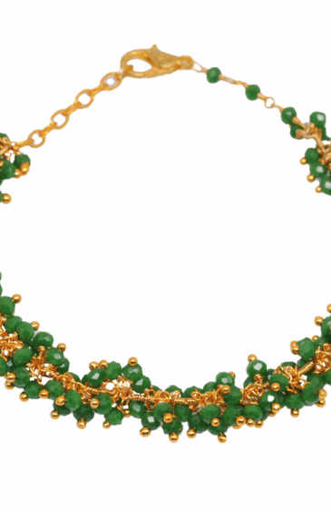 Gehna Jaipur Emerald Green Zircon Beads Bracelet In Silver With Fish Clasp  For Girls & Women CB-1029