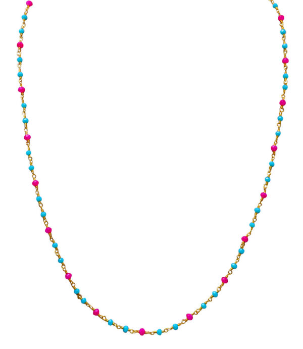 Gehna Jaipur Pink & Blue Chalcedony Stone Color Zirconia Faceted Beads Rosary Chain For Girls & Women CC-1030