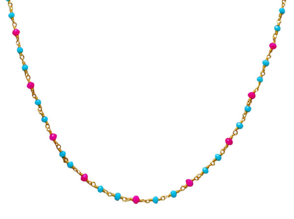 Gehna Jaipur Pink & Blue Chalcedony Stone Color Zirconia Faceted Beads Rosary Chain For Girls & Women CC-1030