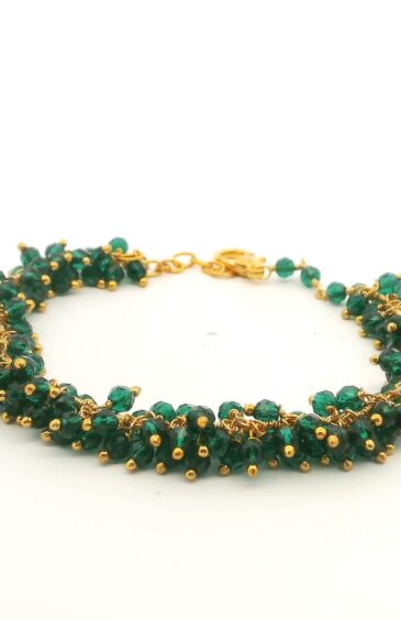 Gehna Jaipur Emerald Green Zircon Beads Bracelet In Silver With Fish Clasp  For Girls & Women CB-1032