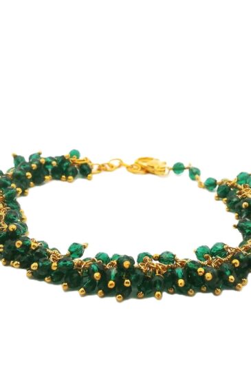 Gehna Jaipur Emerald Green Zircon Beads Bracelet In Silver With Fish Clasp  For Girls & Women CB-1032
