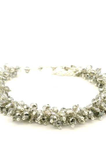Gehna Jaipur Smoky Zircon Beads Bracelet In Silver With Fish Clasp  For Girls & Women CB-1035
