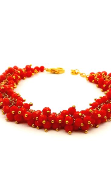 Gehna Jaipur Red Jasper Zircon Beads Bracelet In Silver With Fish Clasp  For Girls & Women CB-1036