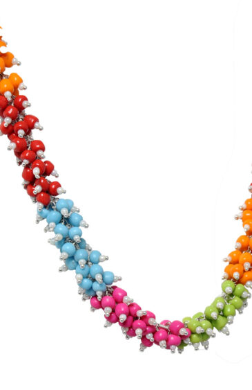 Gehna Jaipur Multicolor Zirconia Beads Necklace Set Silver Rhodium Plating For Girls & Women CC-1039
