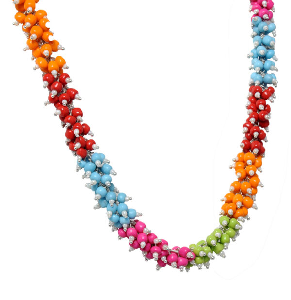 Gehna Jaipur Multicolor Zirconia Beads Necklace Set Silver Rhodium Plating For Girls & Women CC-1039